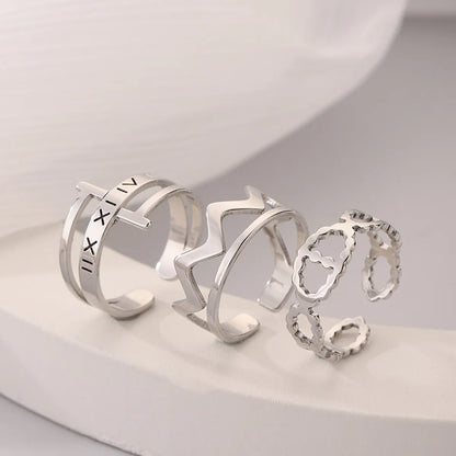 Wholesale Jewelry Simple Style Circle Stainless Steel Silver Plated Hollow Out Rings