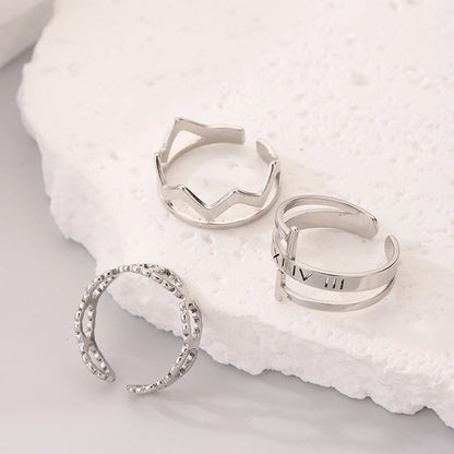 Wholesale Jewelry Simple Style Circle Stainless Steel Silver Plated Hollow Out Rings