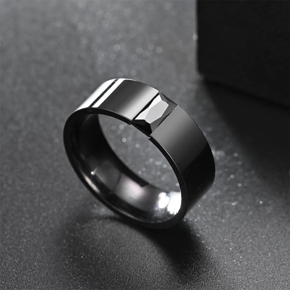 Simple Style Circle Stainless Steel Inlay Zircon Men'S Rings