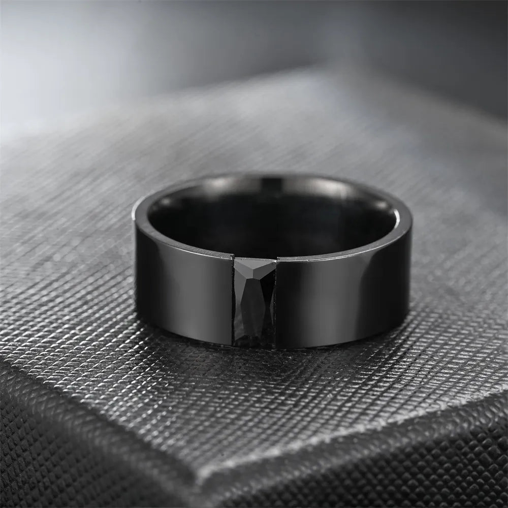 Simple Style Circle Stainless Steel Inlay Zircon Men'S Rings