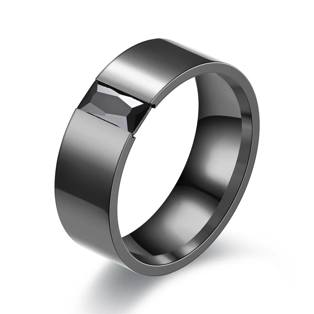 Simple Style Circle Stainless Steel Inlay Zircon Men'S Rings