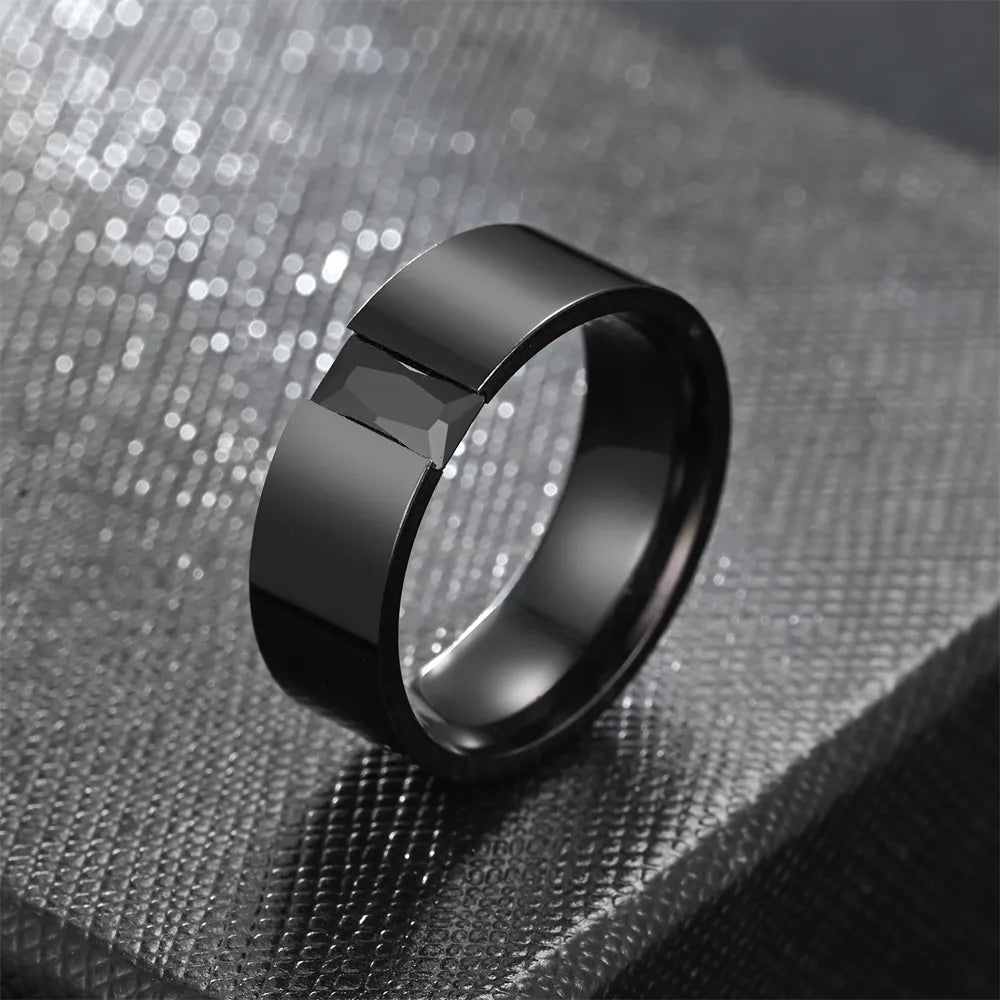 Simple Style Circle Stainless Steel Inlay Zircon Men'S Rings