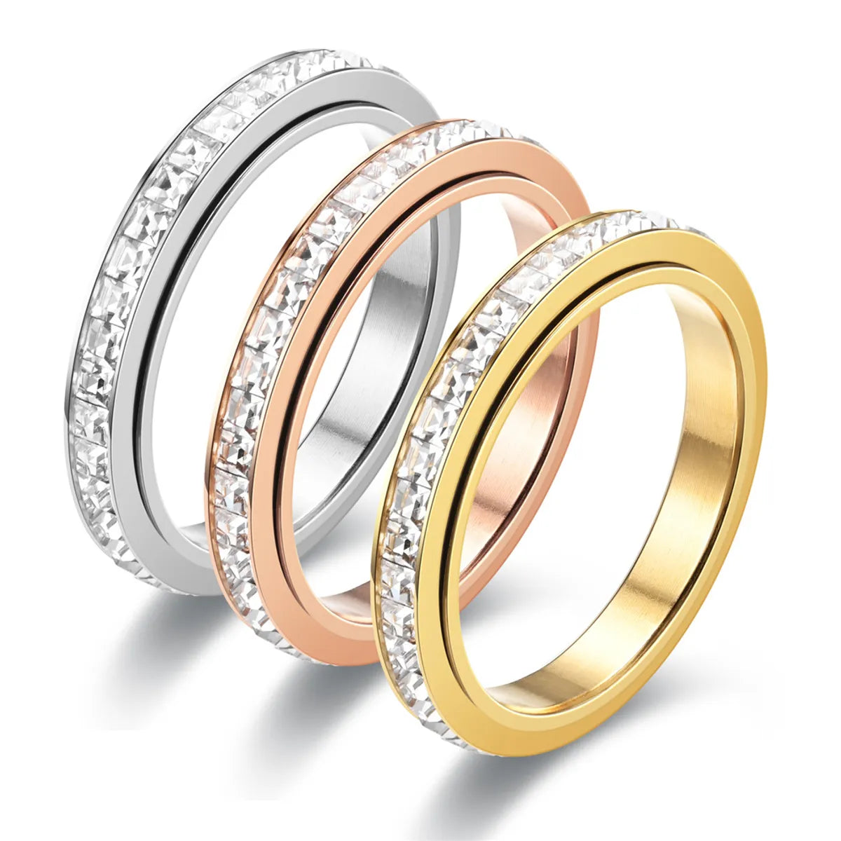 Simple Style Circle Stainless Steel Inlay Zircon Rings