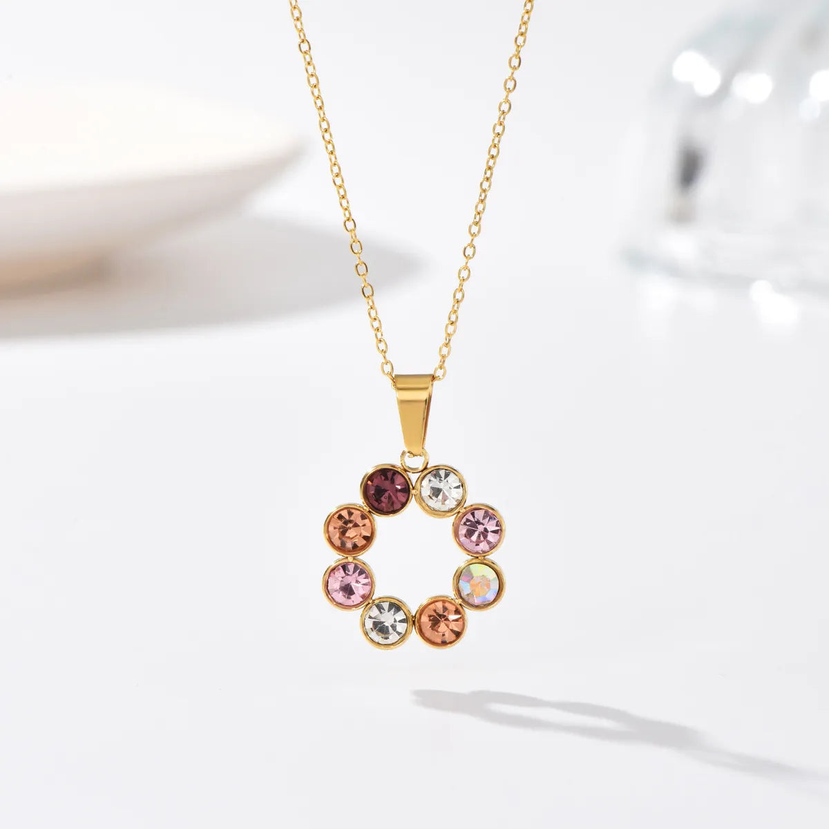 Simple Style Circle Stainless Steel Inlay Zircon Pendant Necklace