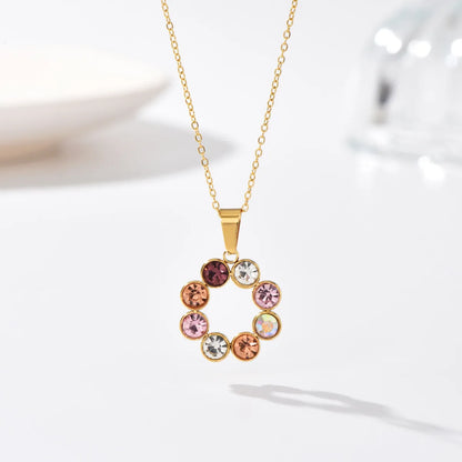 Simple Style Circle Stainless Steel Inlay Zircon Pendant Necklace