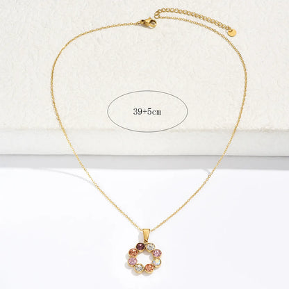 Simple Style Circle Stainless Steel Inlay Zircon Pendant Necklace