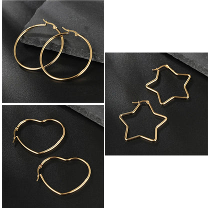 Simple Style Circle Star Heart Shape Stainless Steel Plating Hoop Earrings 1 Pair