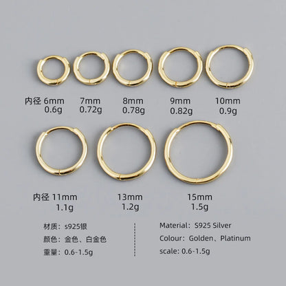 1 Pair Simple Style Circle Plating Sterling Silver Hoop Earrings