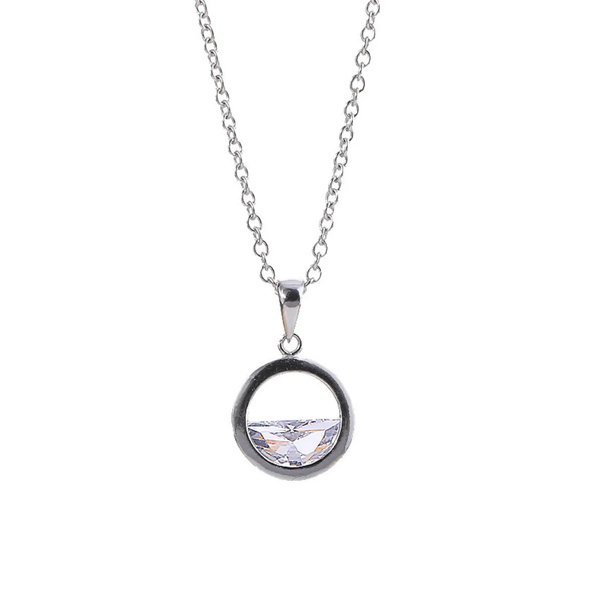 Simple Style Circle White Copper Polishing Plating Inlay Zircon White Gold Plated Silver Plated Pendant Necklace