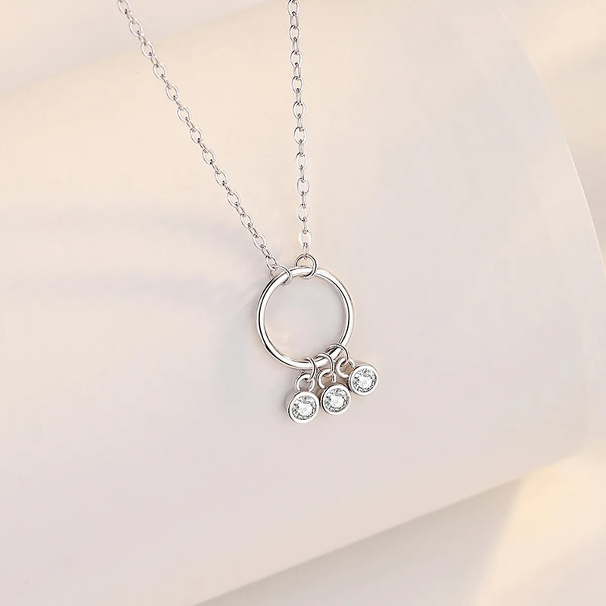 Simple Style Circle Sterling Silver Polishing Plating Inlay Zircon Pendant Necklace