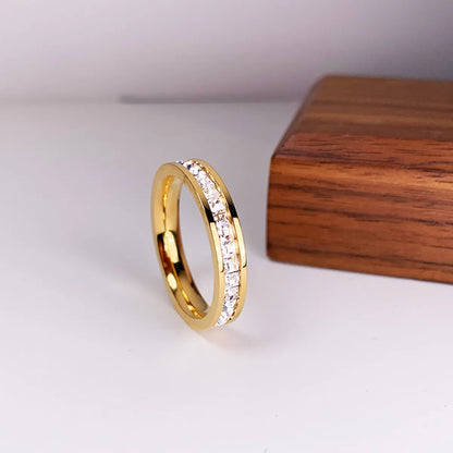 Simple Style Circle Titanium Steel Inlay Zircon Rings