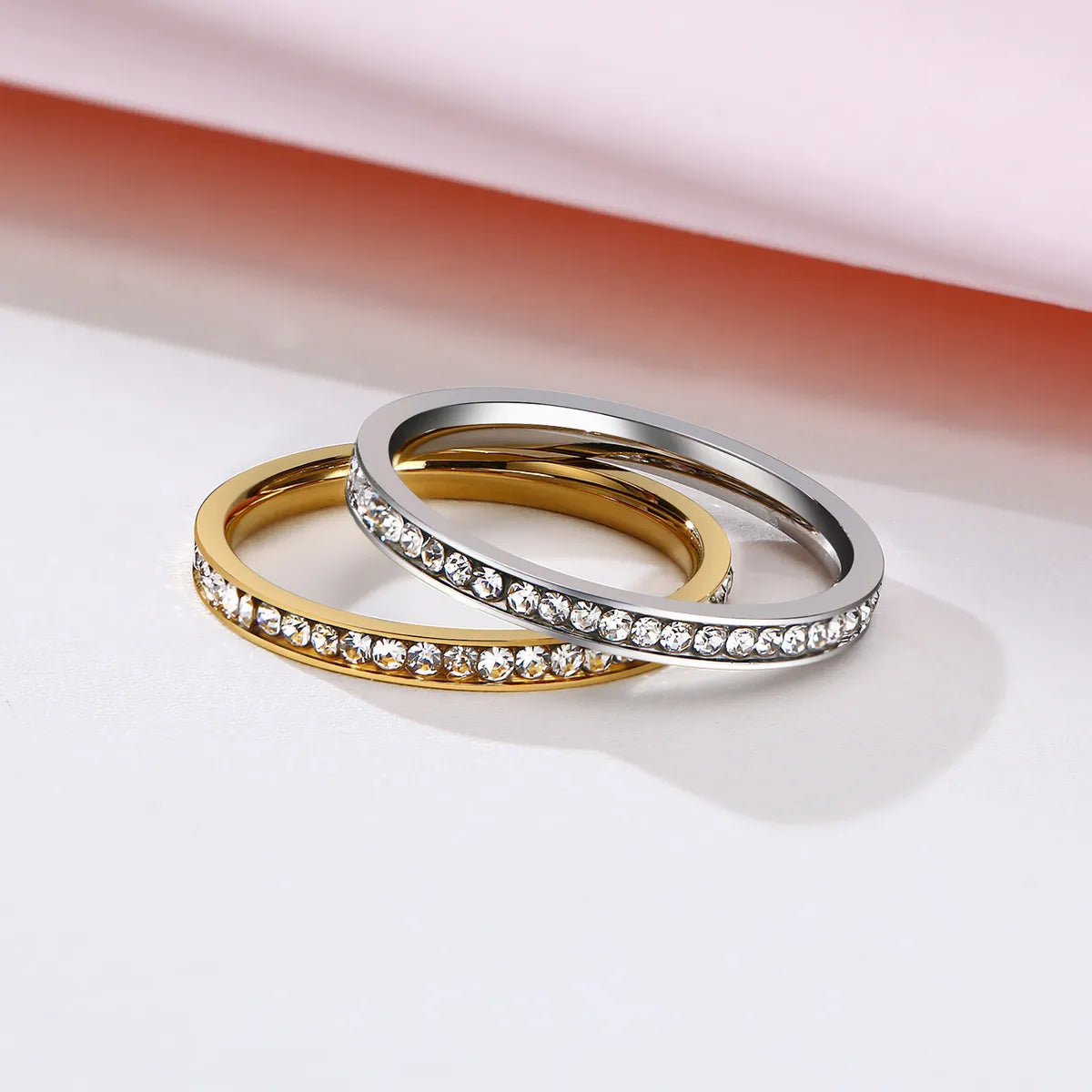 Simple Style Circle Titanium Steel Plating Inlay Rhinestones Gold Plated Rings