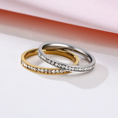 Simple Style Circle Titanium Steel Plating Inlay Rhinestones Gold Plated Rings