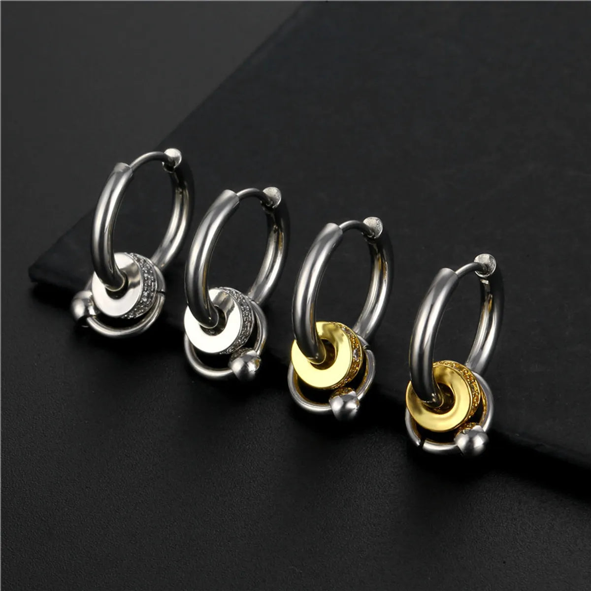 1 Piece Simple Style Circle Titanium Steel Plating Inlay Zircon Earrings