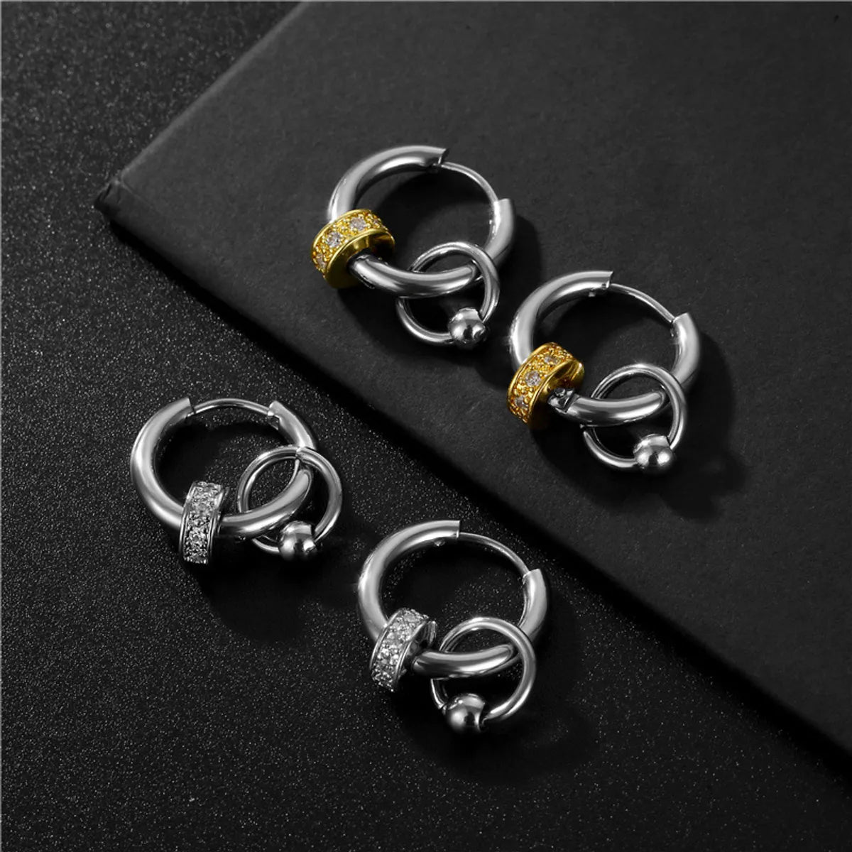 1 Piece Simple Style Circle Titanium Steel Plating Inlay Zircon Earrings