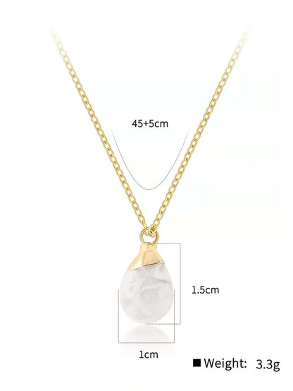 Simple Style Circle Water Droplets Copper Plating Inlay Natural Stone 18k Gold Plated Pendant Necklace Necklace