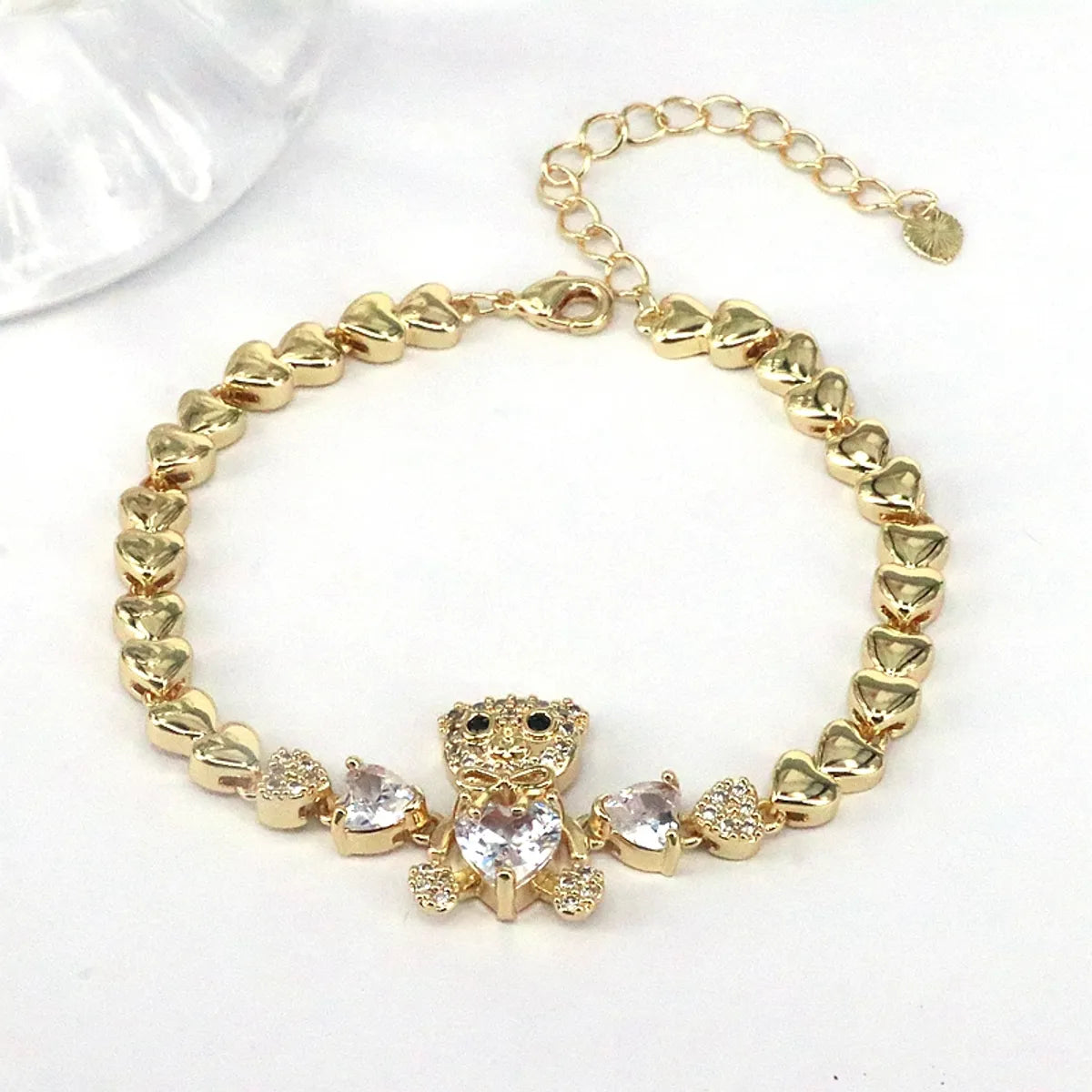 Simple Style Classic Style Bear Heart Shape Copper Plating Inlay Zircon Gold Plated Bracelets