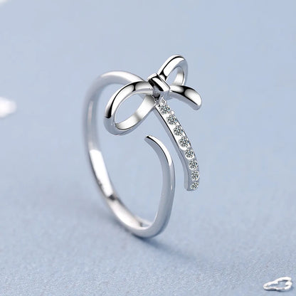 Simple Style Classic Style Bow Knot Copper Inlay Zircon Rings