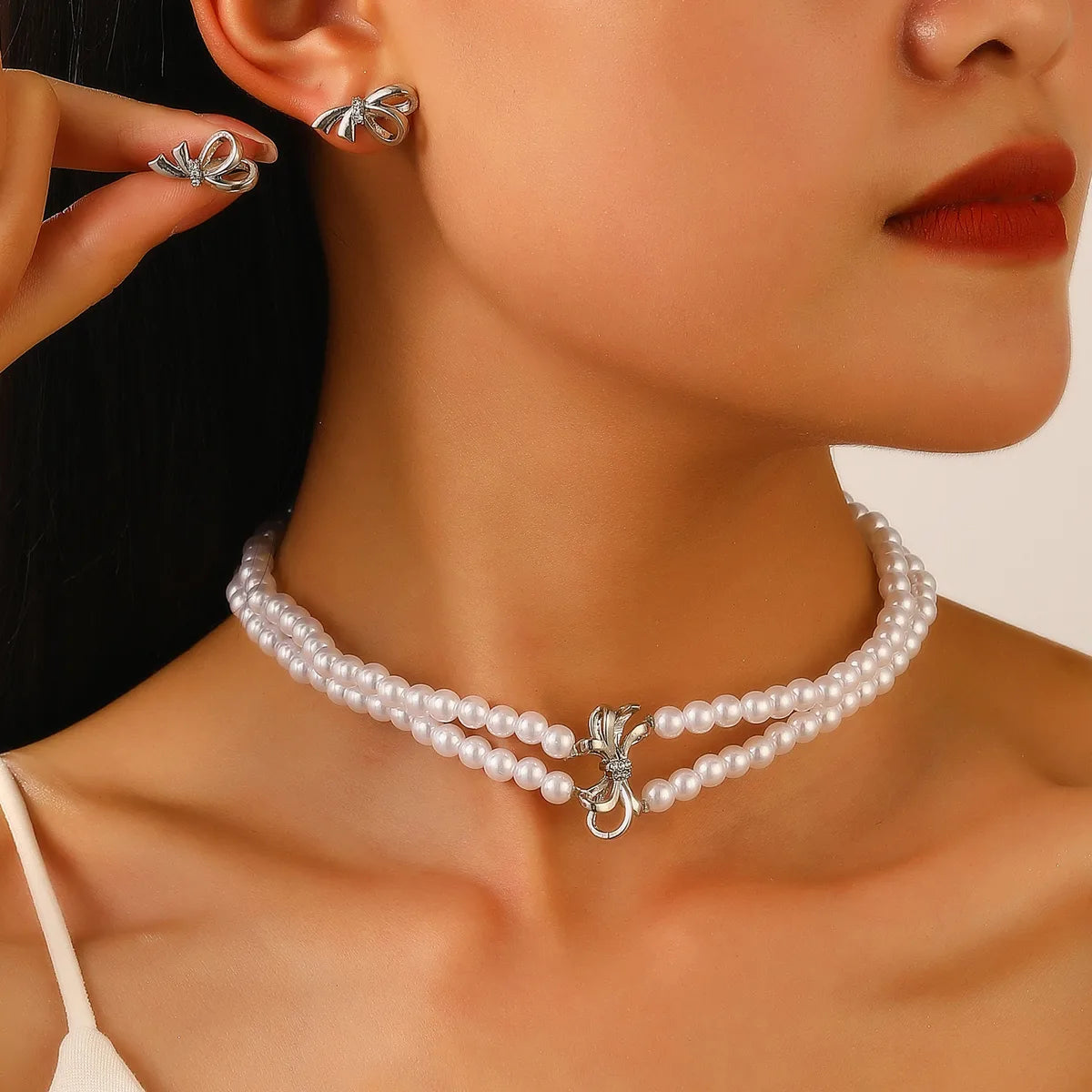 Simple Style Classic Style Bow Knot Imitation Pearl Alloy Beaded Women'S Jewelry Set