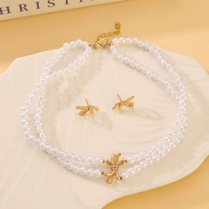 Simple Style Classic Style Bow Knot Imitation Pearl Alloy Beaded Women'S Jewelry Set