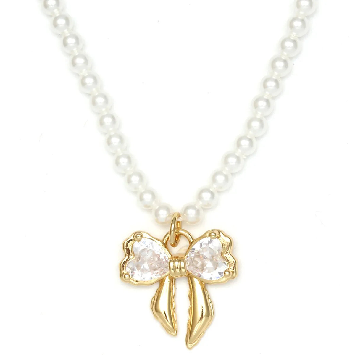 Simple Style Classic Style Bow Knot Imitation Pearl Copper Wholesale Pendant Necklace