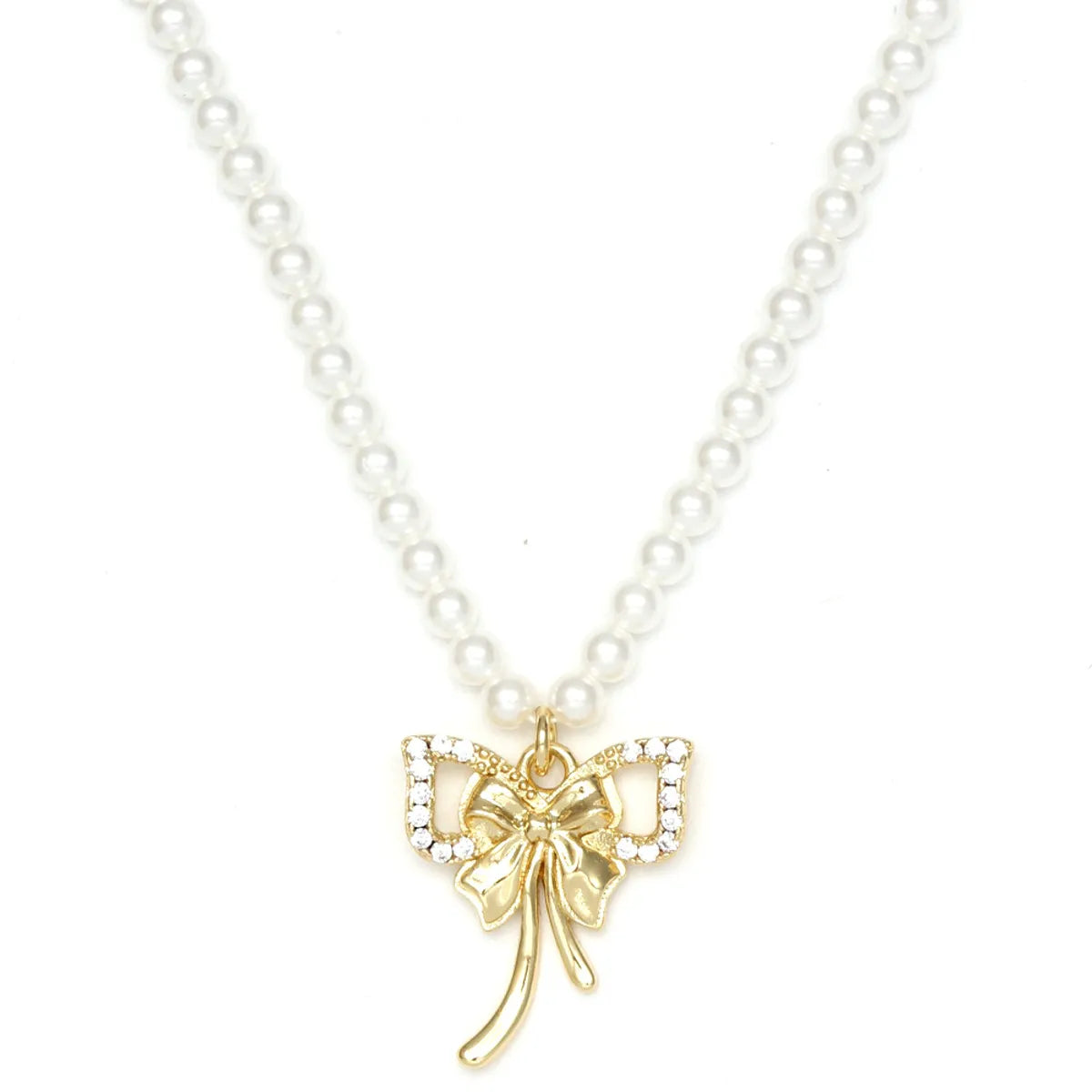 Simple Style Classic Style Bow Knot Imitation Pearl Copper Wholesale Pendant Necklace