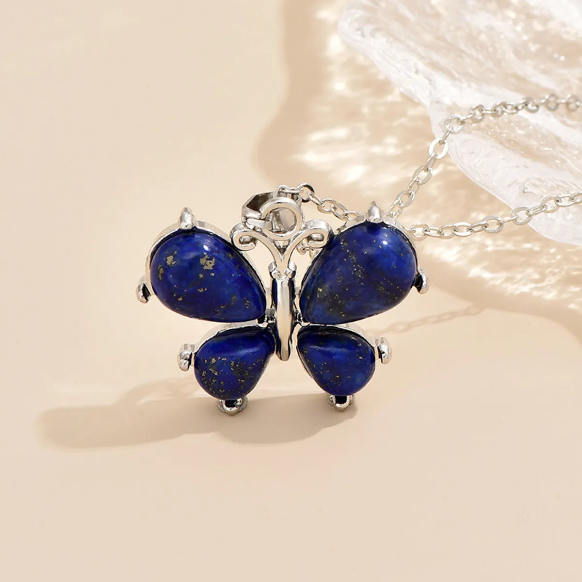 Simple Style Classic Style Butterfly Alloy Inlay Natural Stone Women's Pendant Necklace