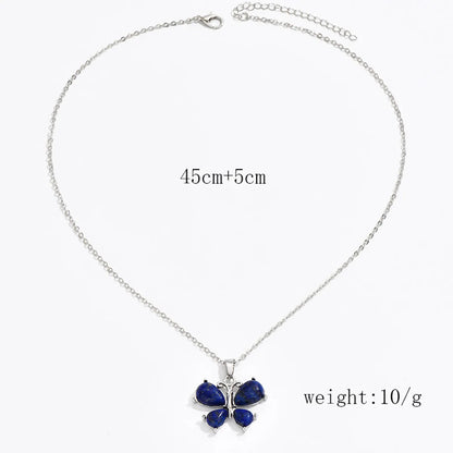 Simple Style Classic Style Butterfly Alloy Inlay Natural Stone Women's Pendant Necklace