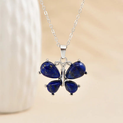 Simple Style Classic Style Butterfly Alloy Inlay Natural Stone Women's Pendant Necklace