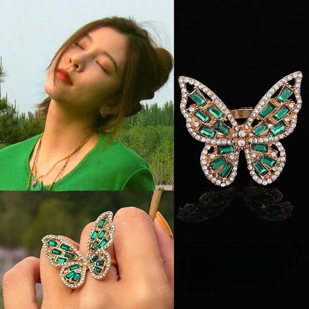 Simple Style Classic Style Butterfly Copper Inlay Rhinestones Rings