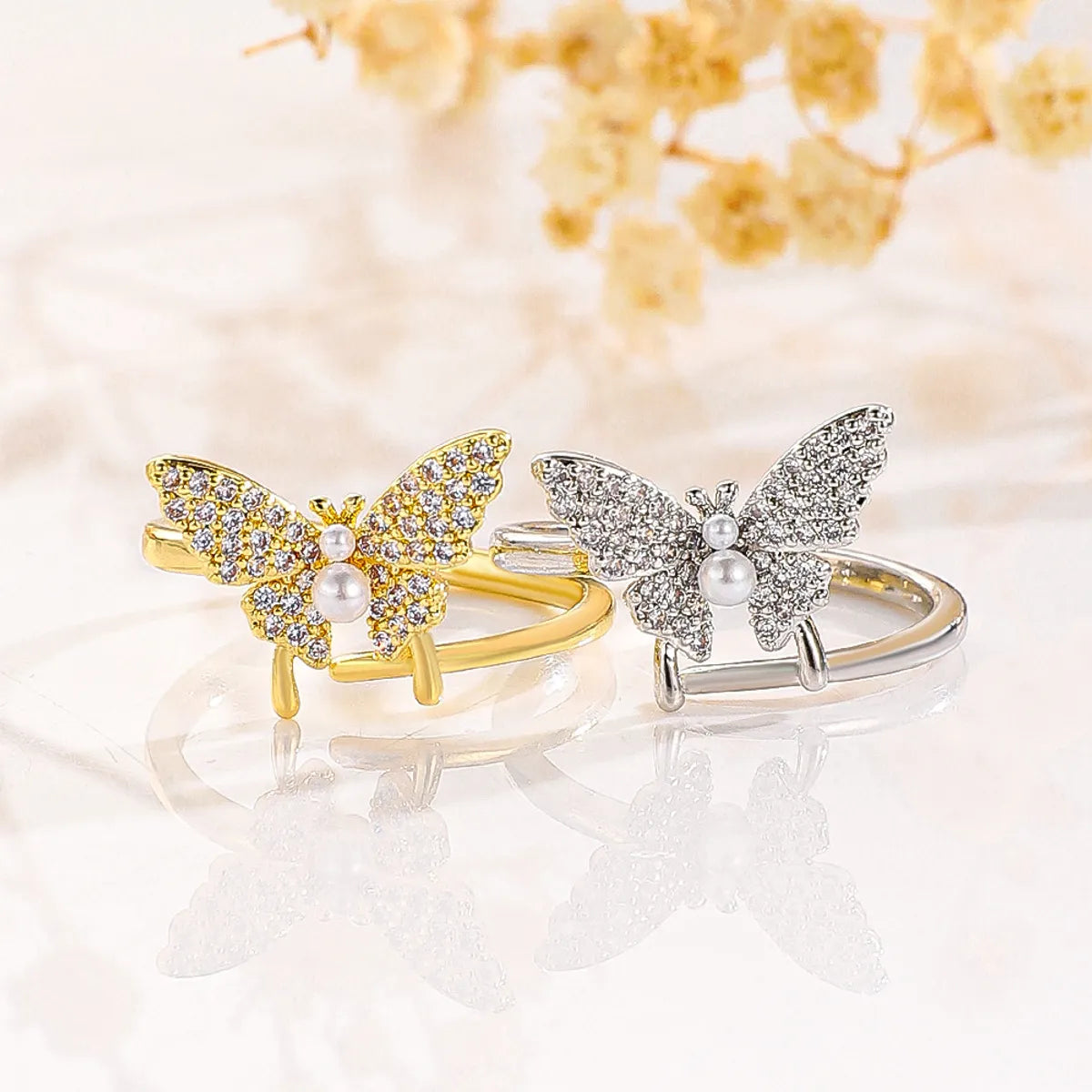 Simple Style Classic Style Butterfly Copper Plating Inlay Zircon 14k Gold Plated Open Ring