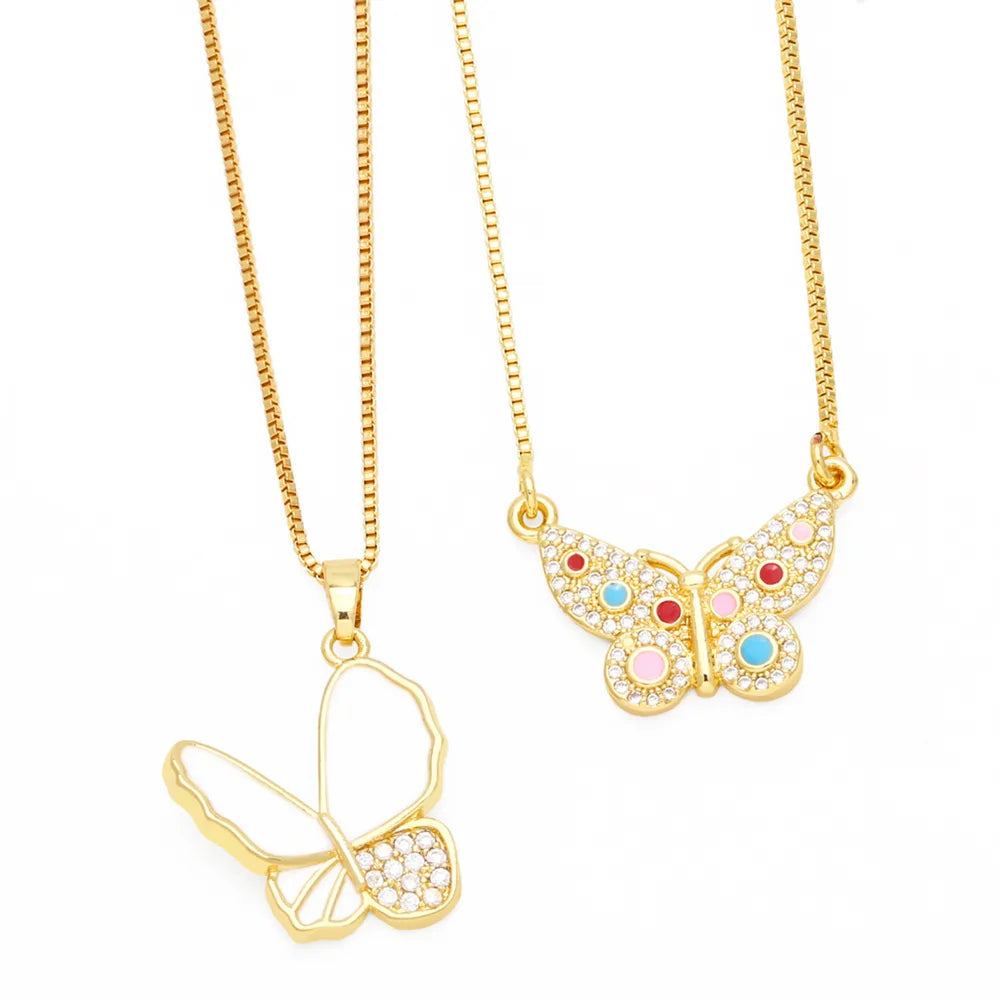 Simple Style Classic Style Butterfly Stainless Steel Copper 18k Gold Plated Zircon Pendant Necklace In Bulk