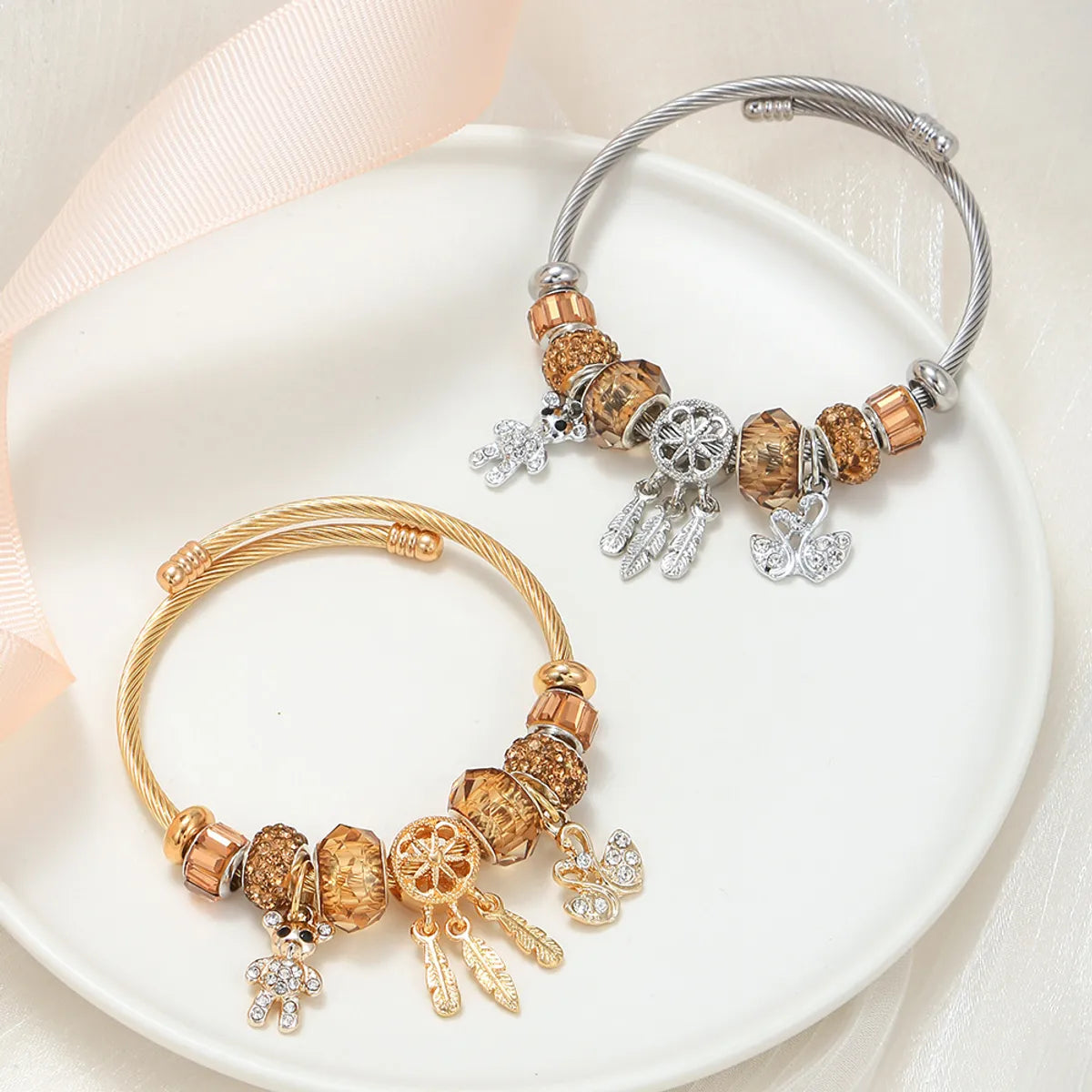 Simple Style Classic Style Butterfly Stainless Steel Inlay Rhinestones Bangle