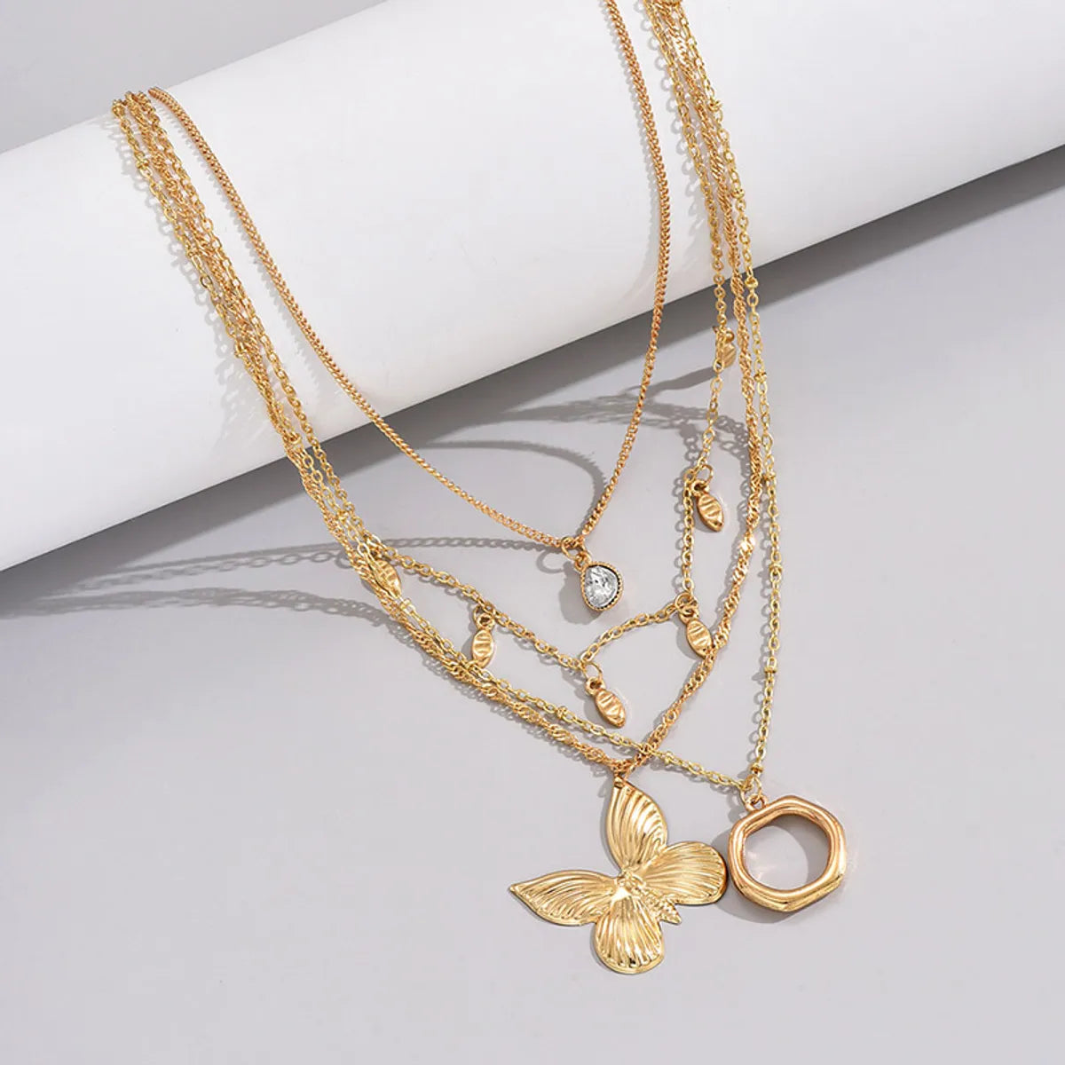 Simple Style Classic Style Butterfly Zinc Alloy Inlay Zircon Women's Layered Necklaces