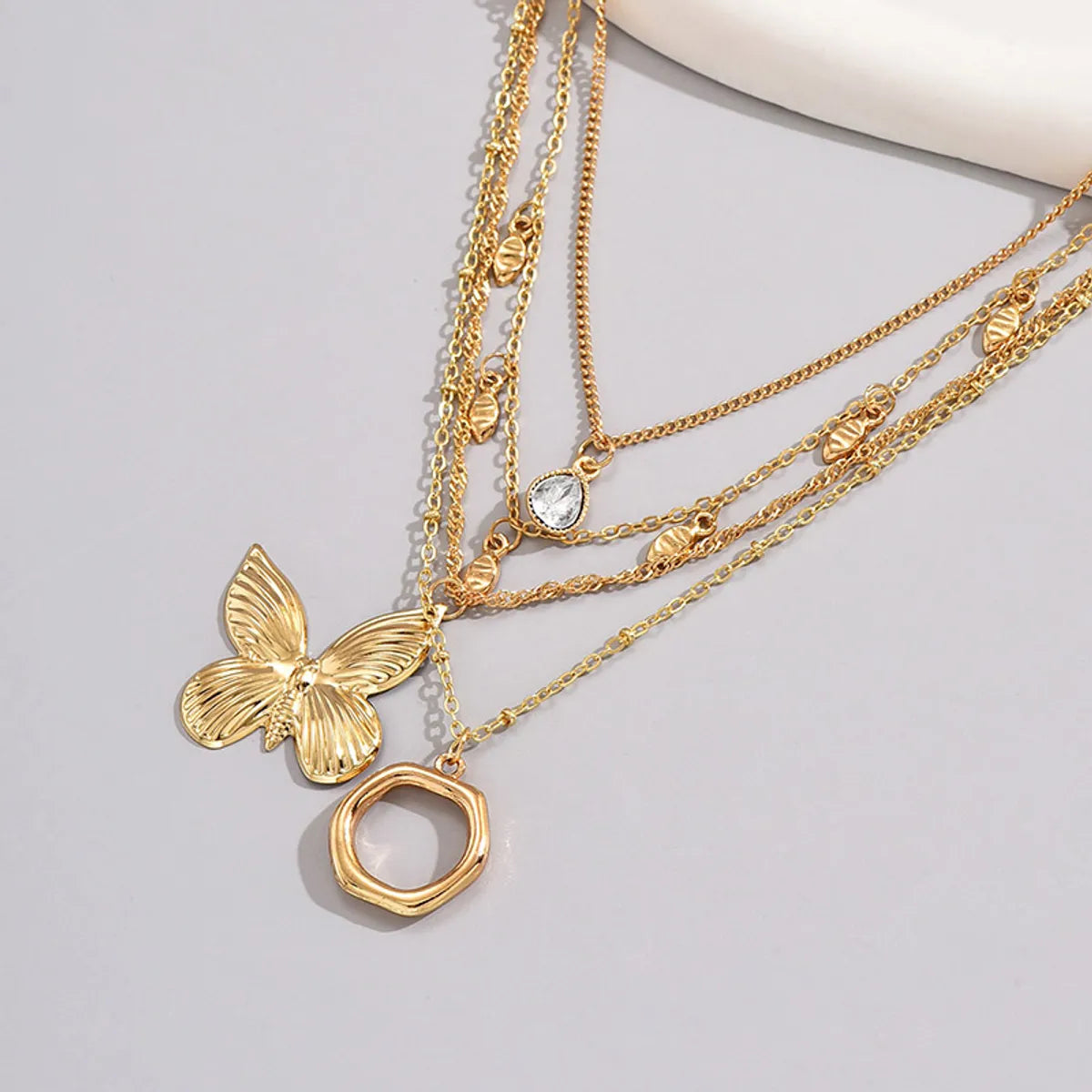 Simple Style Classic Style Butterfly Zinc Alloy Inlay Zircon Women's Layered Necklaces