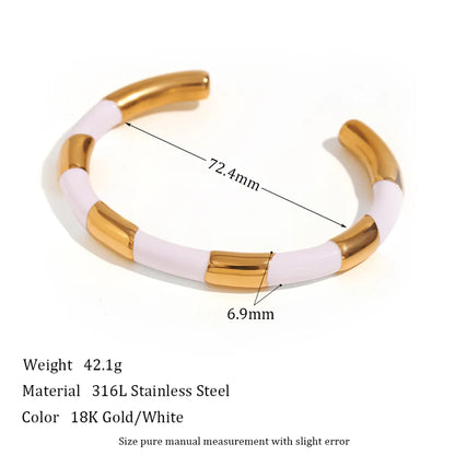 Simple Style Classic Style C Shape Color Block Stainless Steel Enamel Plating 18k Gold Plated Cuff Bracelets