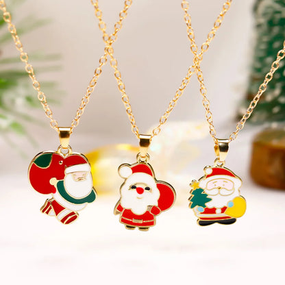 Simple Style Classic Style Christmas Tree Alloy Inlay Rhinestones Christmas Kid'S Pendant Necklace