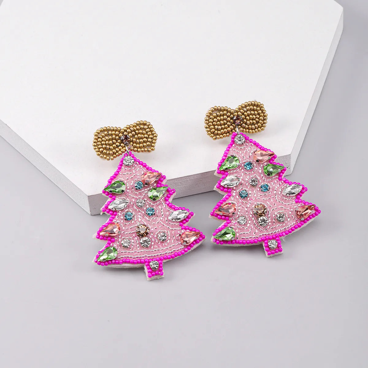 Simple Style Classic Style Christmas Tree Inlay Plastic Cloth Glass Rhinestones Silver Plated Drop Earrings