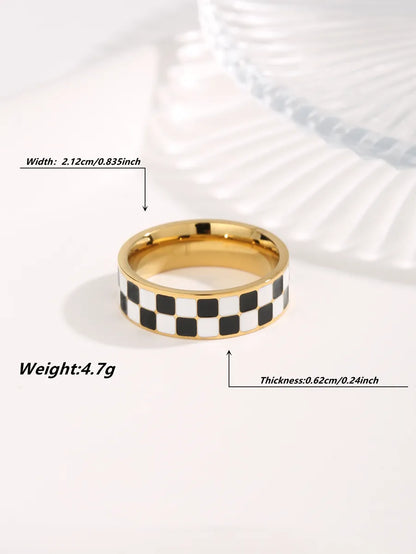 Simple Style Classic Style Circle Roman Numeral Checkered Titanium Steel Copper Plating Inlay Zircon Gold Plated Rings