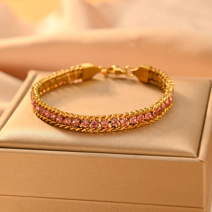 Simple Style Classic Style Color Block 304 Stainless Steel 18K Gold Plated Zircon Bracelets In Bulk