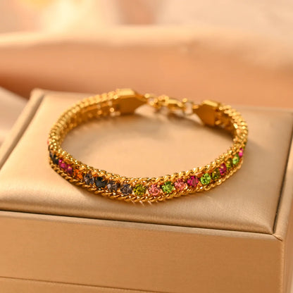 Simple Style Classic Style Color Block 304 Stainless Steel 18K Gold Plated Zircon Bracelets In Bulk