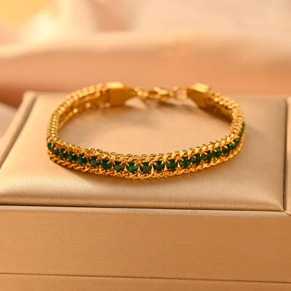 Simple Style Classic Style Color Block 304 Stainless Steel 18K Gold Plated Zircon Bracelets In Bulk