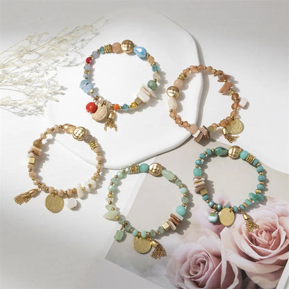 Simple Style Classic Style Color Block Alloy Glass Beaded Women's Bracelets