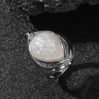 Simple Style Classic Style Color Block Alloy Plating Inlay Moonstone Silver Plated Women'S Rings