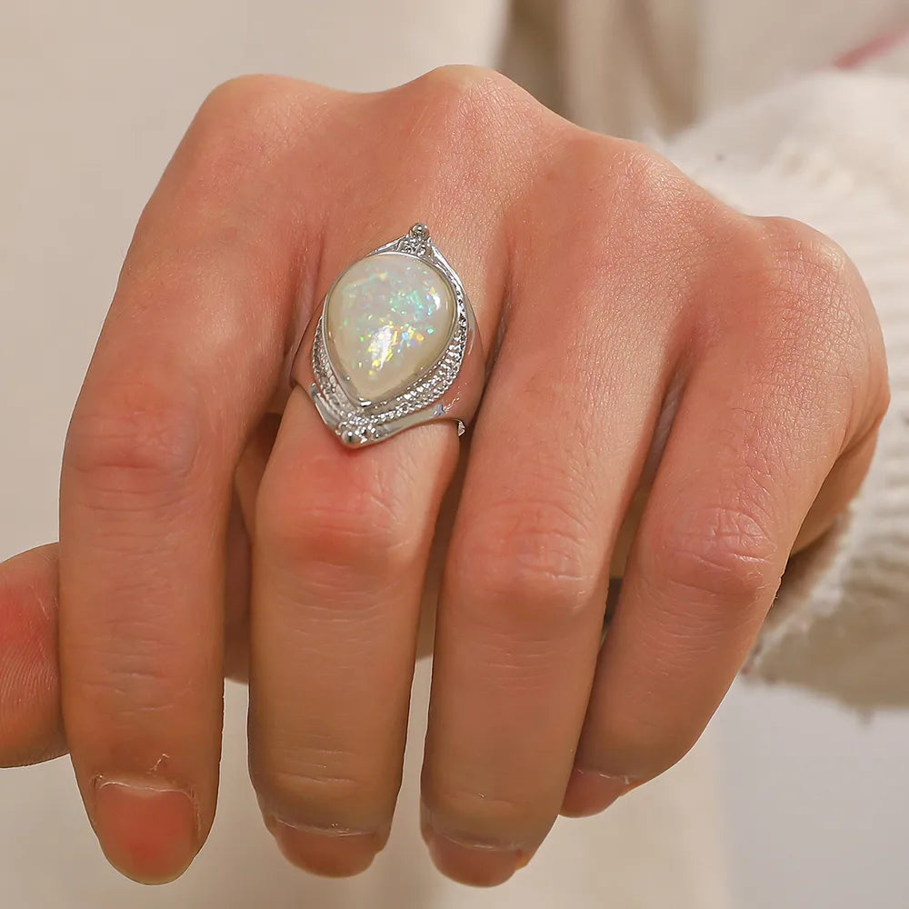 Simple Style Classic Style Color Block Alloy Plating Inlay Moonstone Silver Plated Women'S Rings