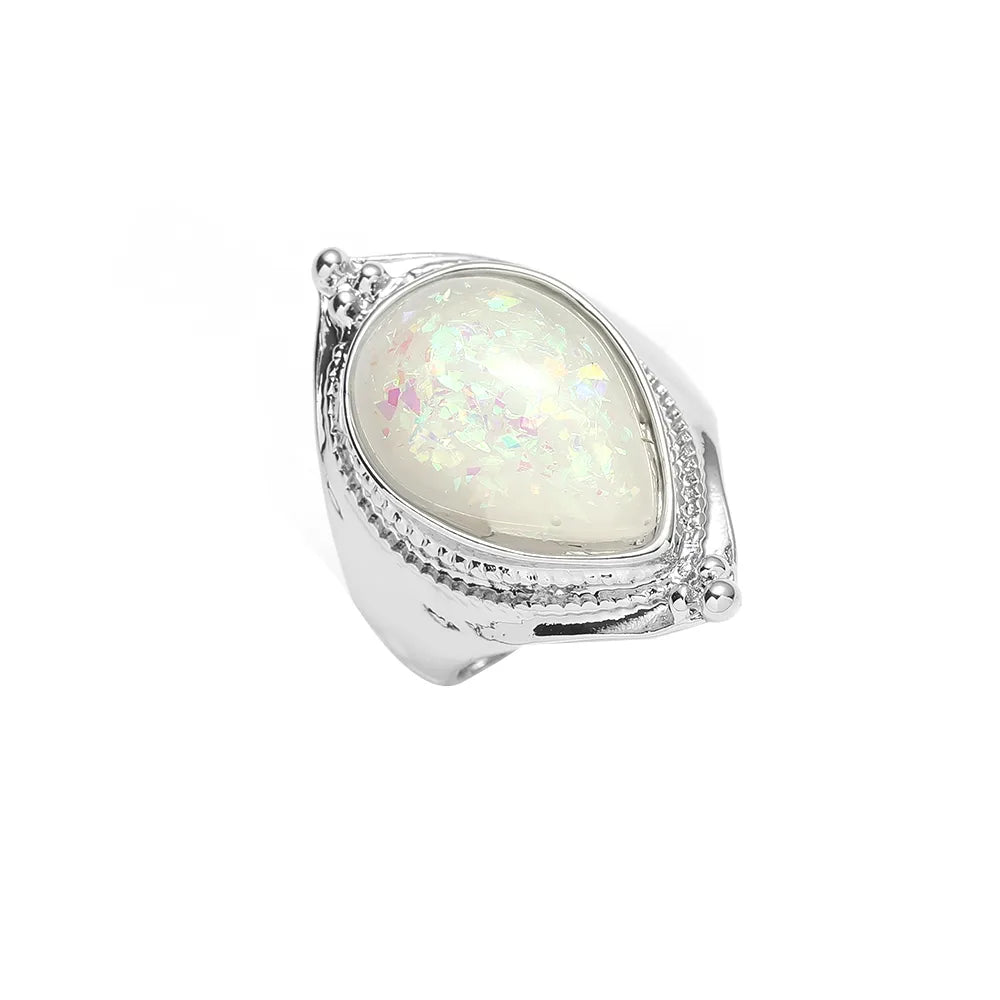 Simple Style Classic Style Color Block Alloy Plating Inlay Moonstone Silver Plated Women'S Rings