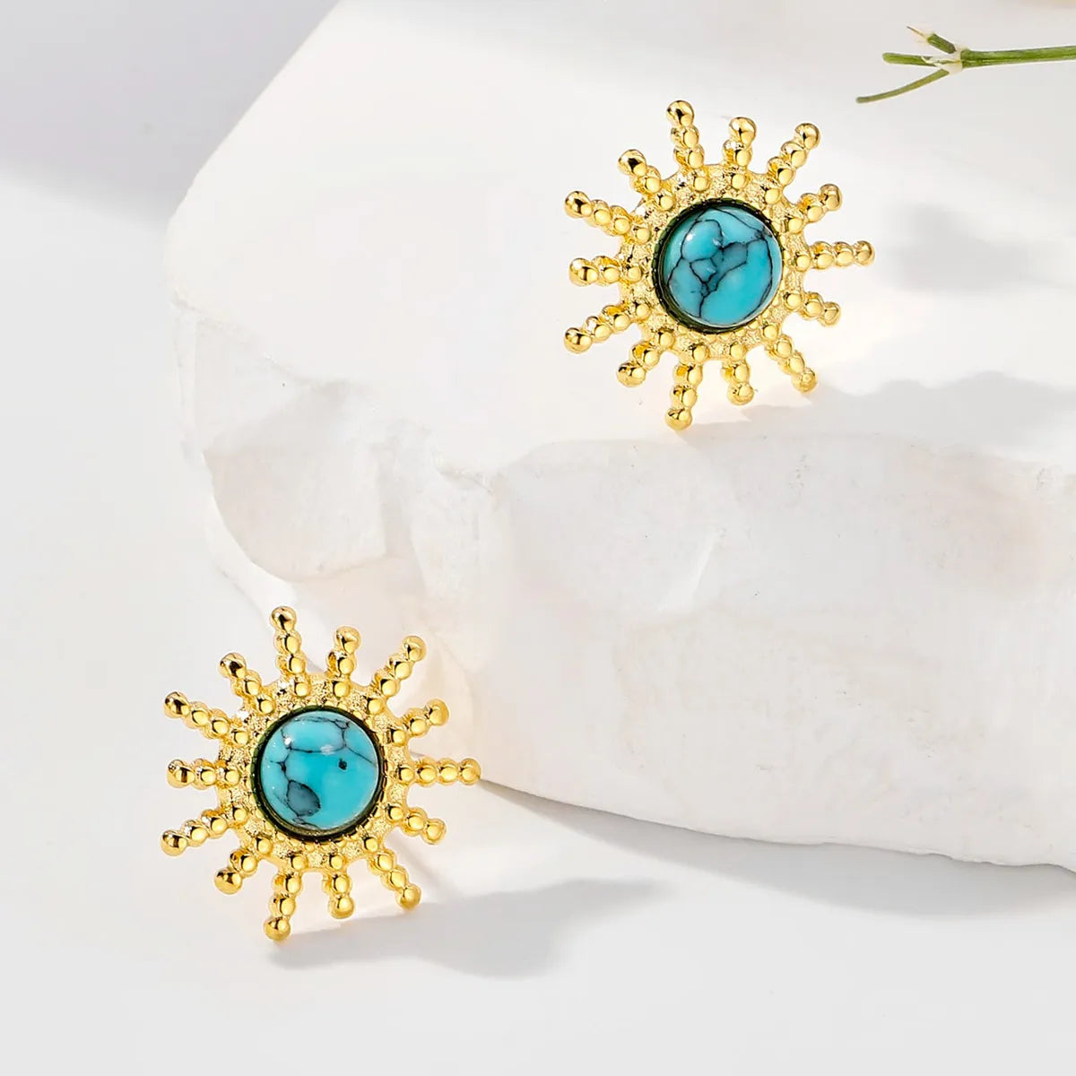 Simple Style Classic Style Color Block Plating Inlay Stainless Steel Turquoise 18K Gold Plated Ear Studs