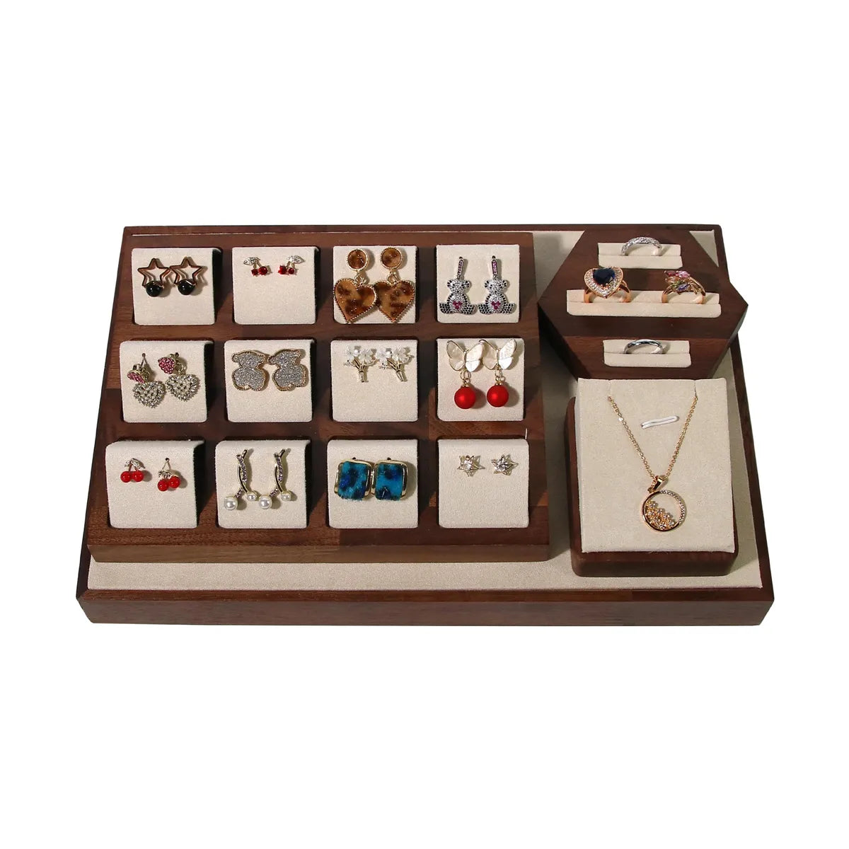 Simple Style Classic Style Color Block Walnut, Flannel Patchwork Jewelry Rack