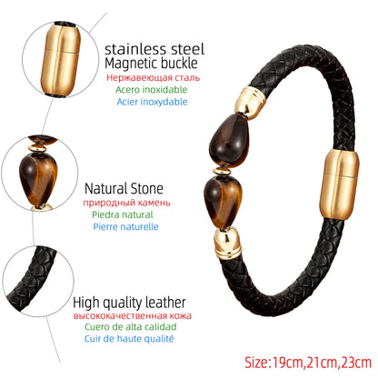 Simple Style Classic Style Color Block Water Droplets Agate Tiger Eye Metal Handmade Metal Button Unisex Bracelets