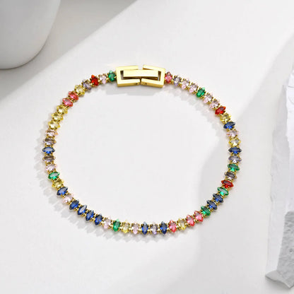 Simple Style Classic Style Colorful Stainless Steel Zircon Tennis Bracelet In Bulk